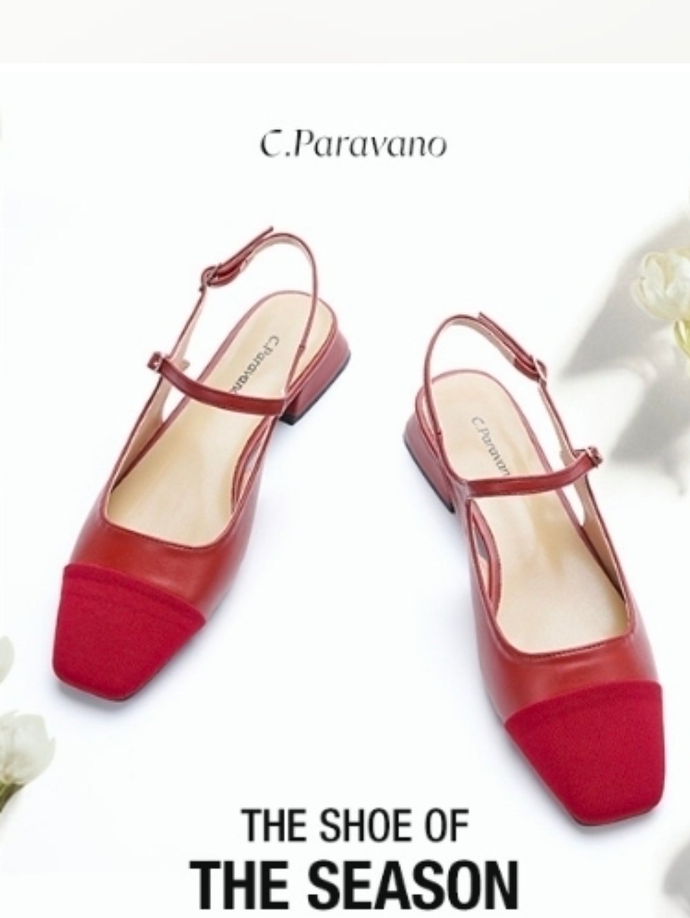 New Without Box  C. Paravano Red Slingback Square-Toe Flats